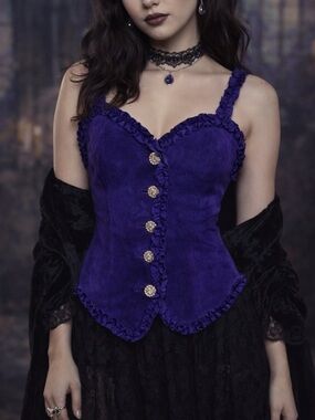 Vintage Danier Purple Suede Corset Top Sz Small Bustier Ruffle Trim Leather Sexy